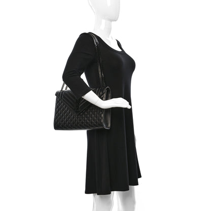 Saint Laurent Grain De Poudre Textured Mixed Matelasse Large Triquilt Monogram Monochrome Satchel Black 2 of 8