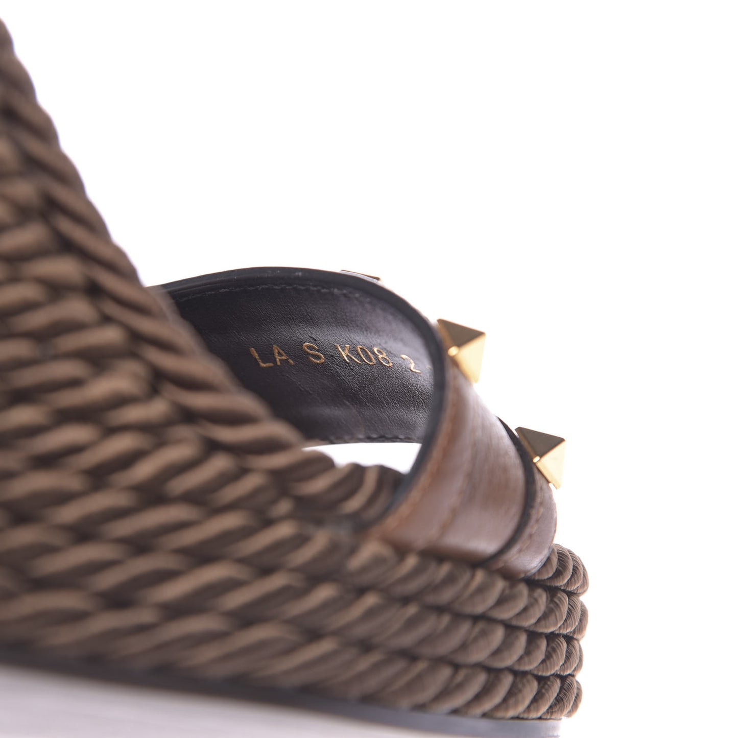 Calfskin Rockstud Torchon Espadrille 25/115mm Wedge Sandals 38 Cuoio