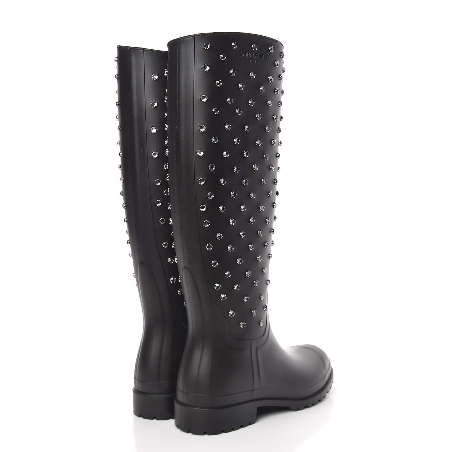 Rubber Crystal Rain Boots 36 Black