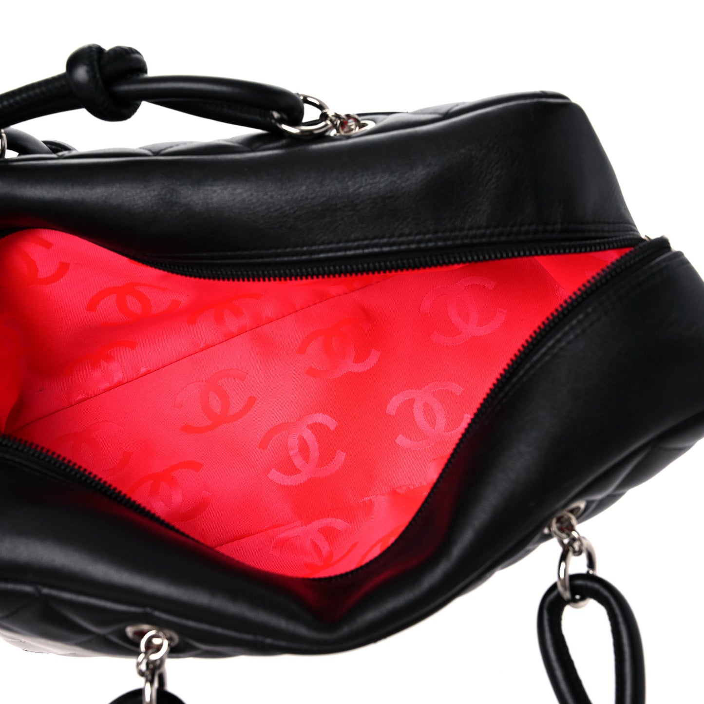Calfskin Quilted Large Cambon Bowler Black White