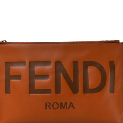 Fendi Vitello King Logo Embossed Large Flat Pouch Cuoio 9 of 11