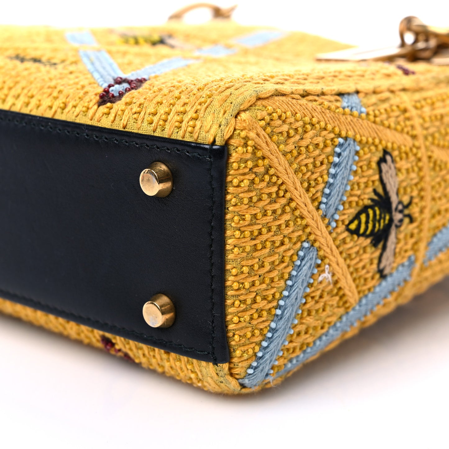 Canvas Embroidered Swords Mini Lady Dior Yellow Multicolor