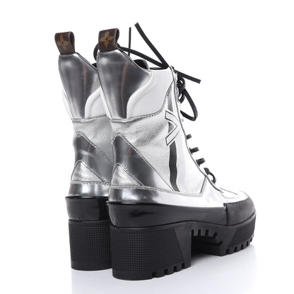 Louis Vuitton Patent Calfskin Spaceship Laureate Platform Desert Boots 37.5 Silver 4 of 11