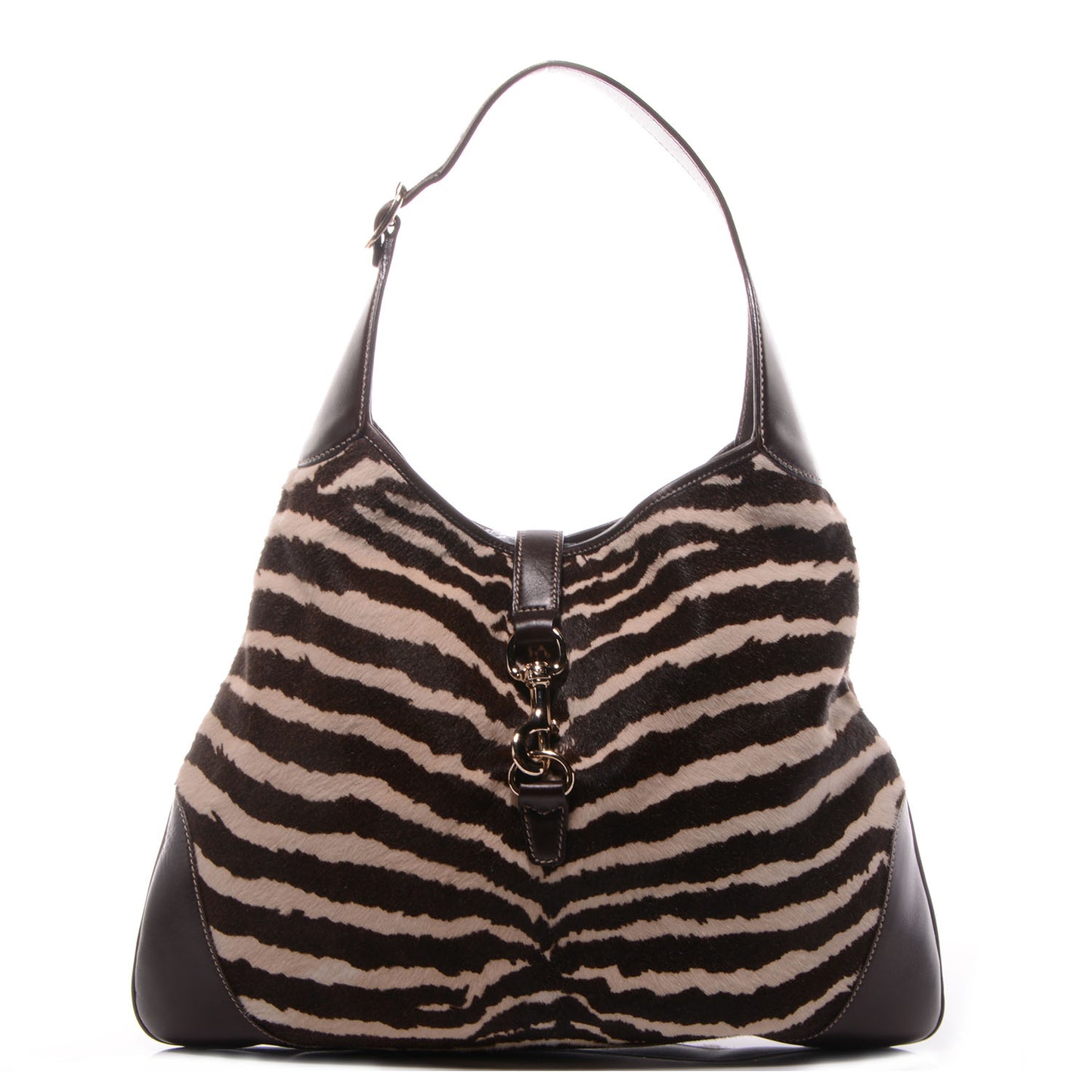 Pony Hair Zebra Print Large Jackie O Bouvier Hobo Brown