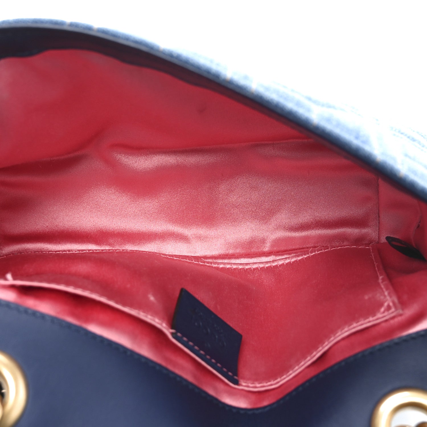 Gucci Denim Matelasse Pearl Studded Mini GG Marmont Shoulder Bag Blue 5 of 9