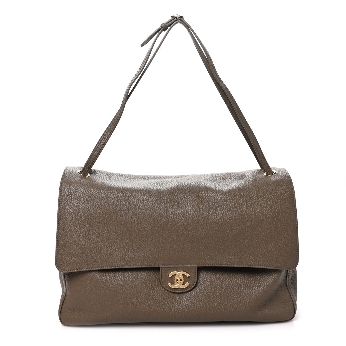 Grained Calfskin Small Souplissimo Maxi Flap Dark Khaki