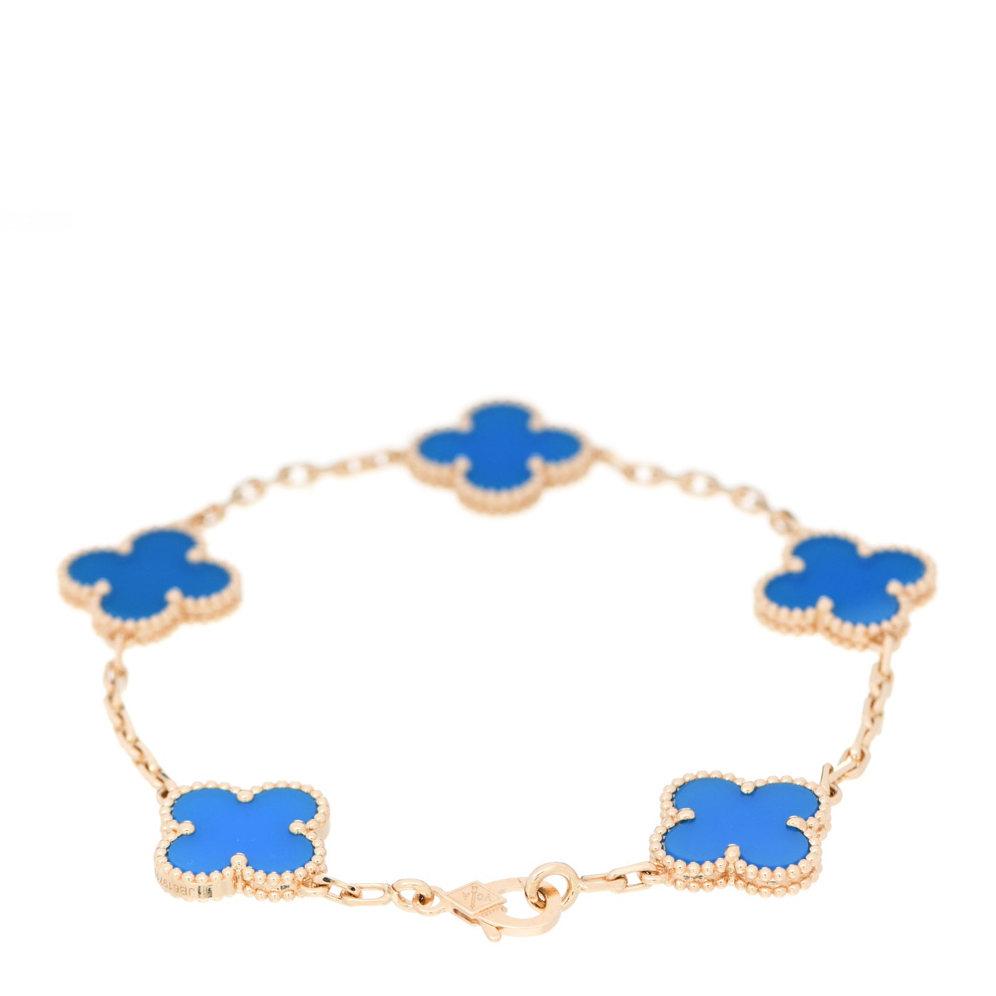 18K Yellow Gold Blue Agate 5 Motifs Vintage Alhambra Bracelet