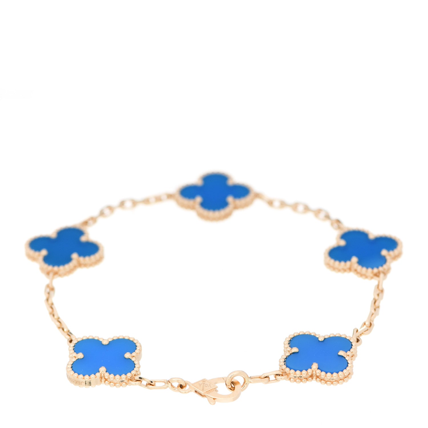 Van Cleef & Arpels 18K Yellow Gold Blue Agate 5 Motifs Vintage Alhambra Bracelet 2 of 5