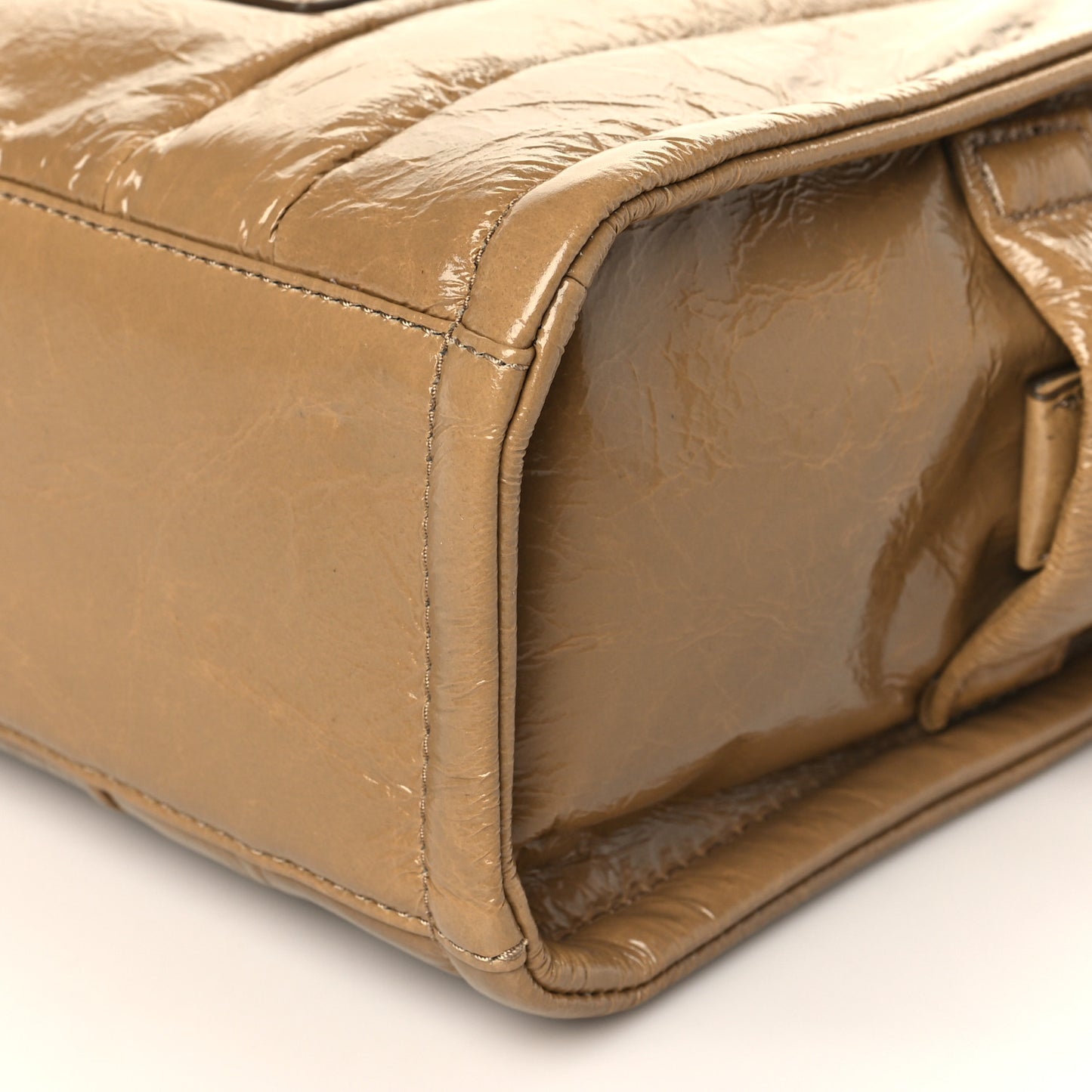 Shiny Crinkled Calfskin Mini The Tote Bag Light Brown