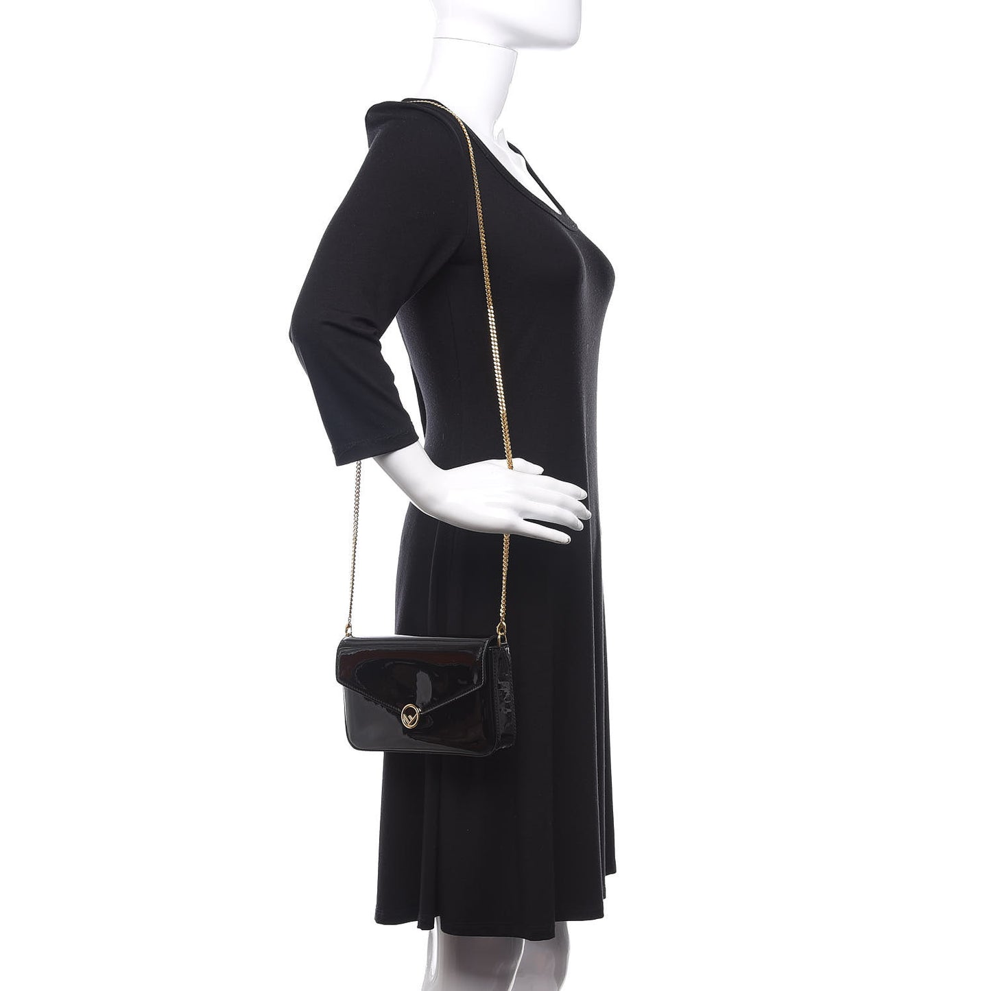 Vitello Vernice Mou F is Fendi Envelope Wallet on Chain with Pouches Black