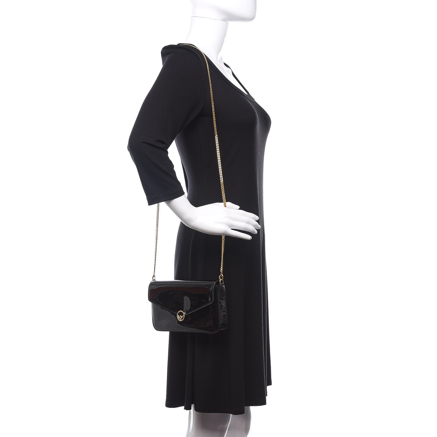 Fendi Vitello Vernice Mou F is Fendi Envelope Wallet on Chain with Pouches Black 2 of 12