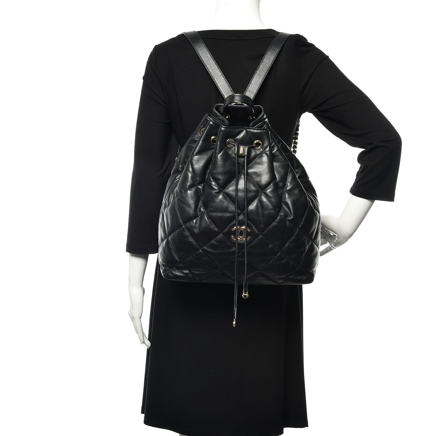 Chanel Lambskin Quilted Drawstring Backpack Black 2 of 9