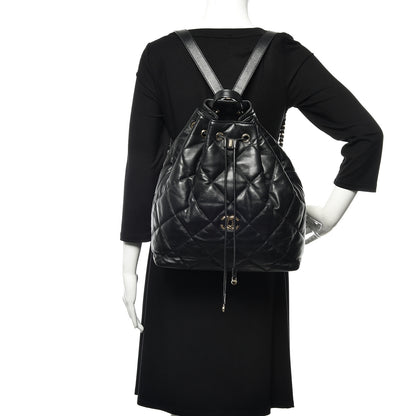 Chanel Lambskin Quilted Drawstring Backpack Black 2 of 9