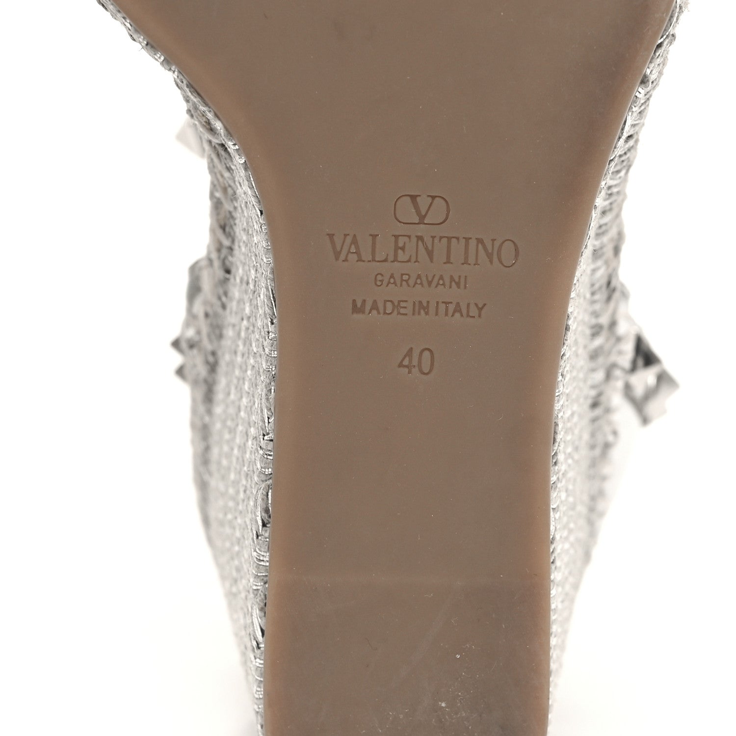 Valentino Garavani Metallic Grained Calfskin Rockstud Crisscross Ankle Strap Espadrille Wedge Sandals 40 Silver 7 of 9