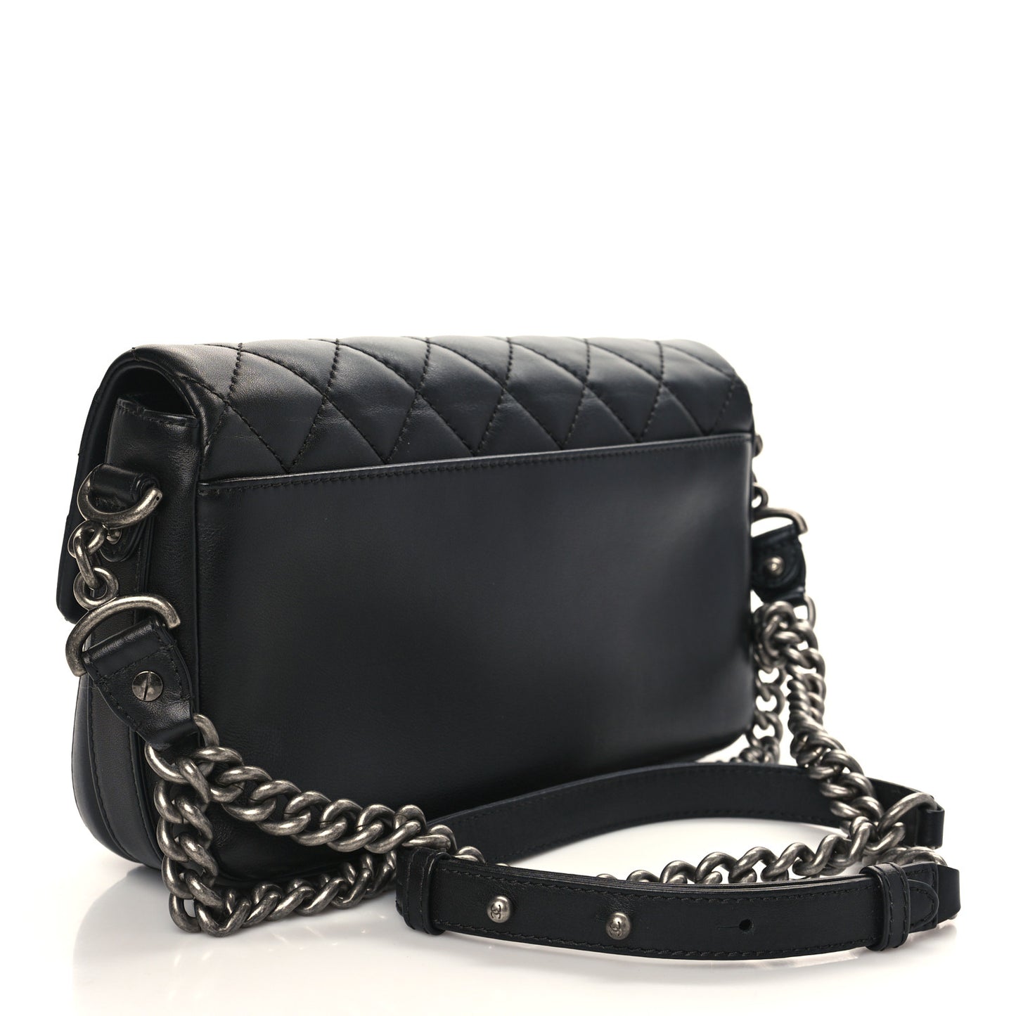 Calfskin Quilted Large Rock My Shoulder Flap Black