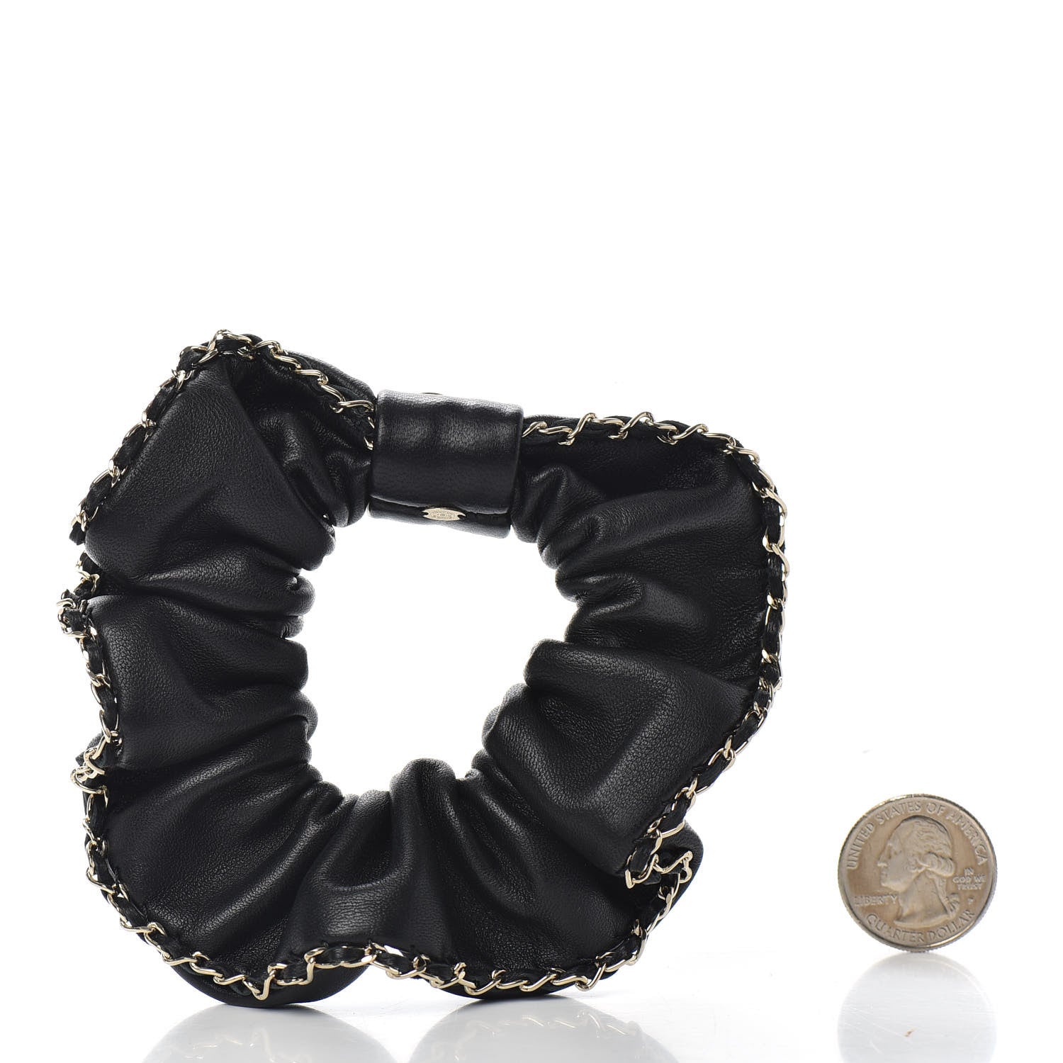 Chanel Lambskin Chain CC Hair Scrunchie Black Gold 2 of 5