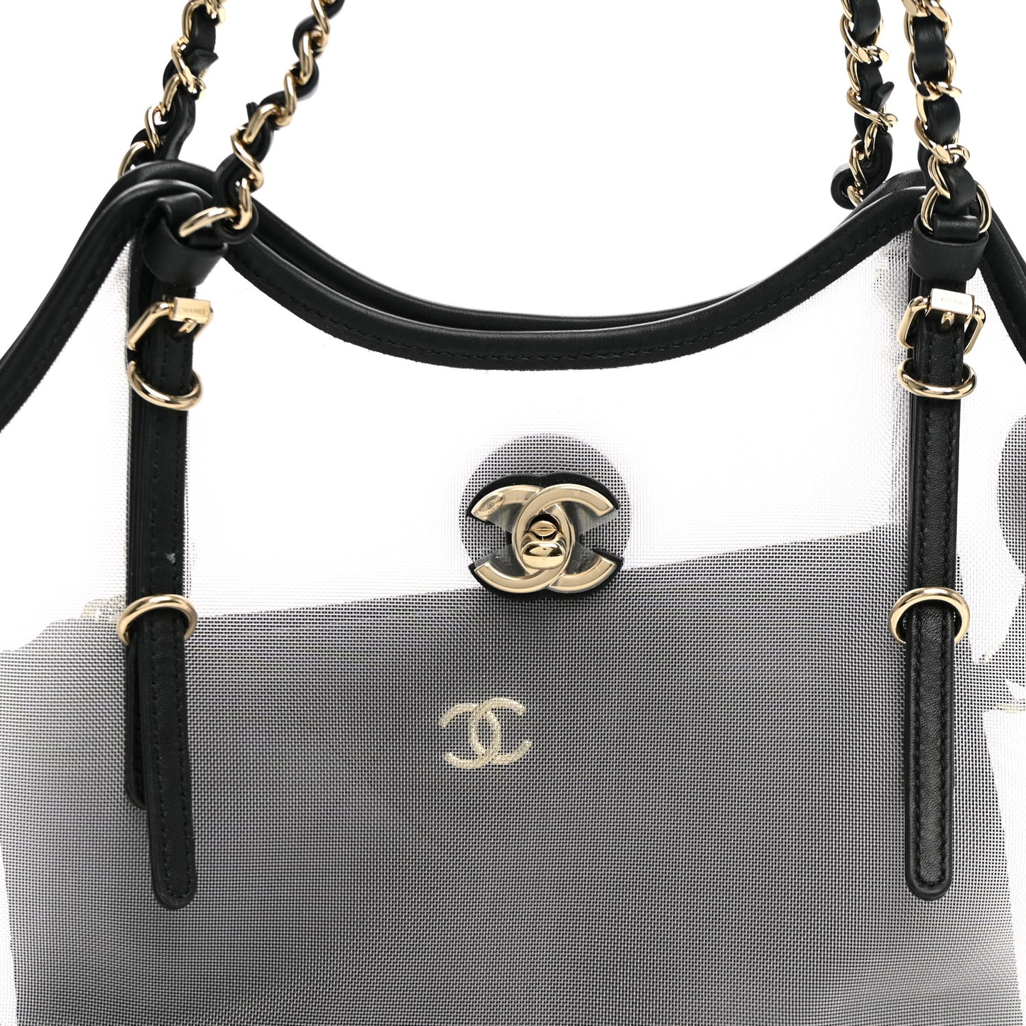 Mesh Calfskin Small Coco Beach Shopping Tote Transparent Black
