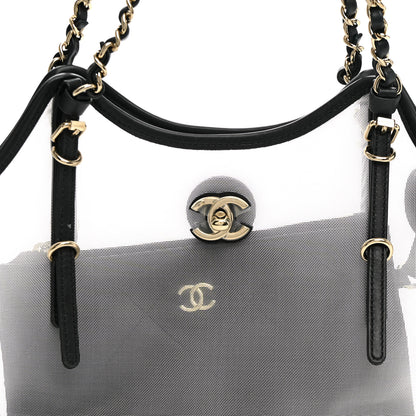 Chanel Mesh Calfskin Small Coco Beach Shopping Tote Transparent Black 8 of 10