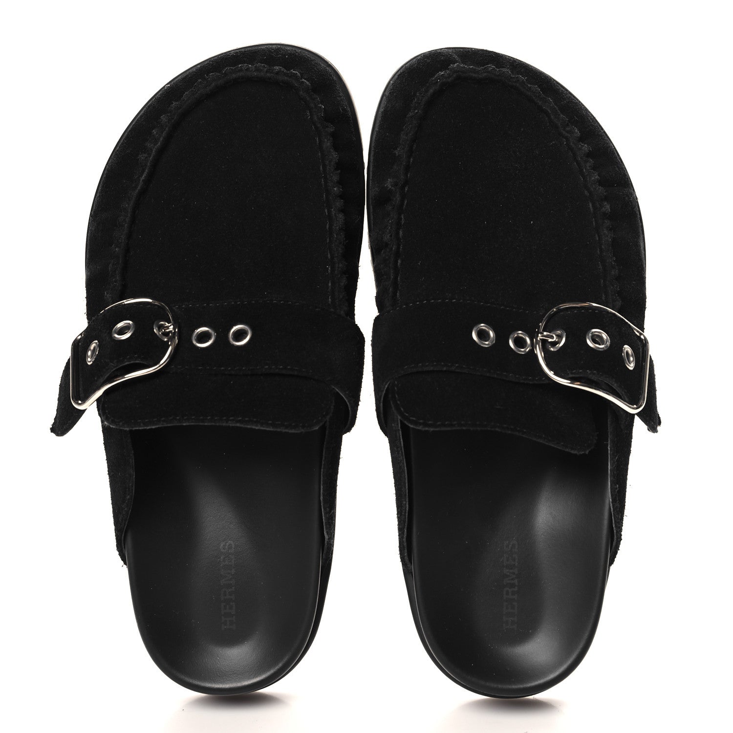 Hermes Suede Calfskin Go Mules 37.5 Black 2 of 9