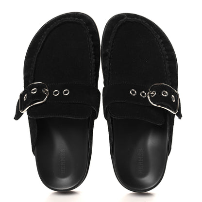 Hermes Suede Calfskin Go Mules 37.5 Black 2 of 9