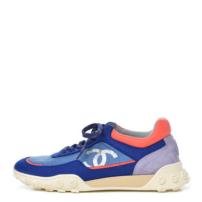 Chanel Wool Nylon Lambskin Suede Calfskin Womens Logo Sneakers 40 Blue Coral 1 of 9
