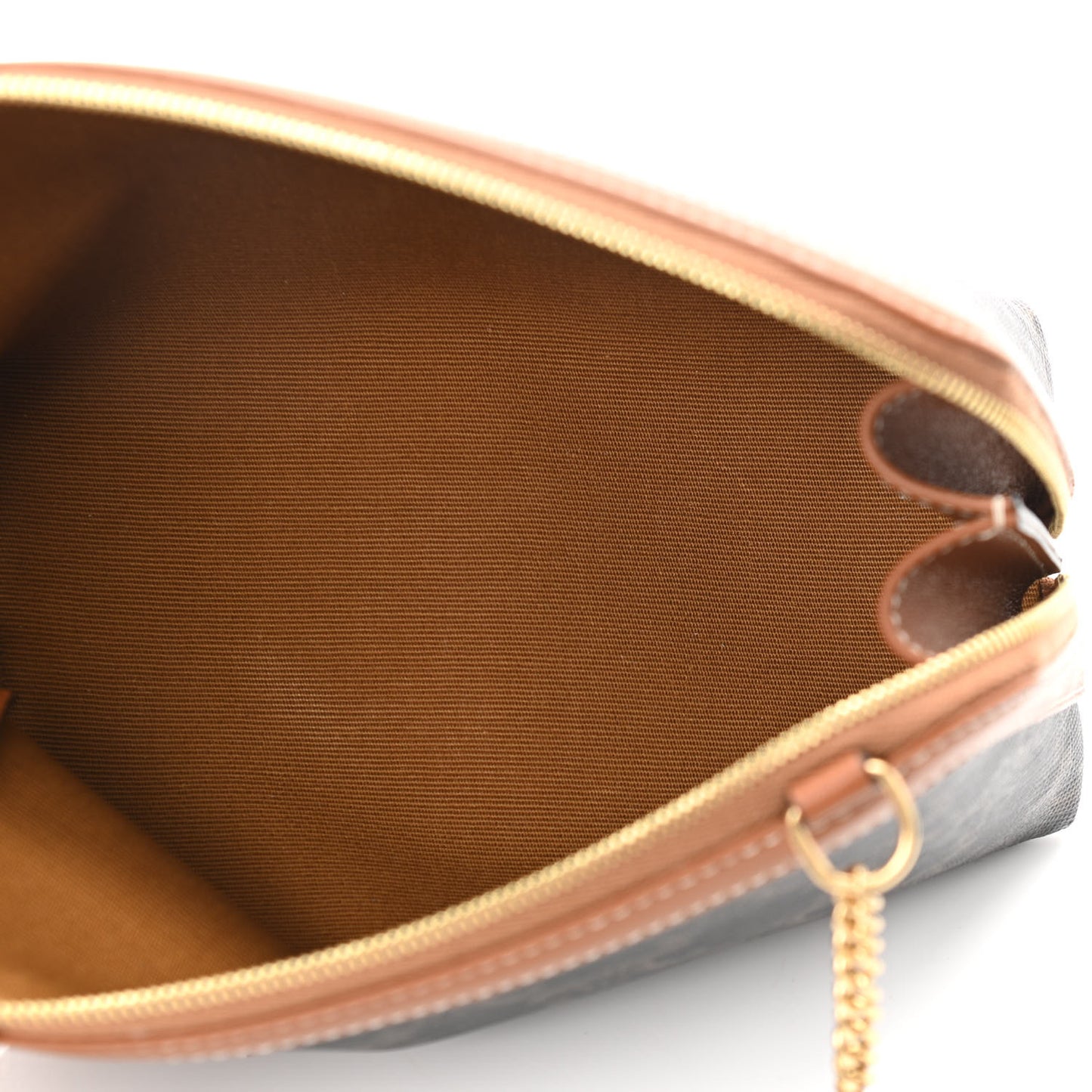 Triomphe Canvas Calfskin Mini Clutch on Chain Tan