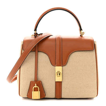 Celine Canvas Calfskin Small 16 Top Handle Bag Natural Tan 1 of 10