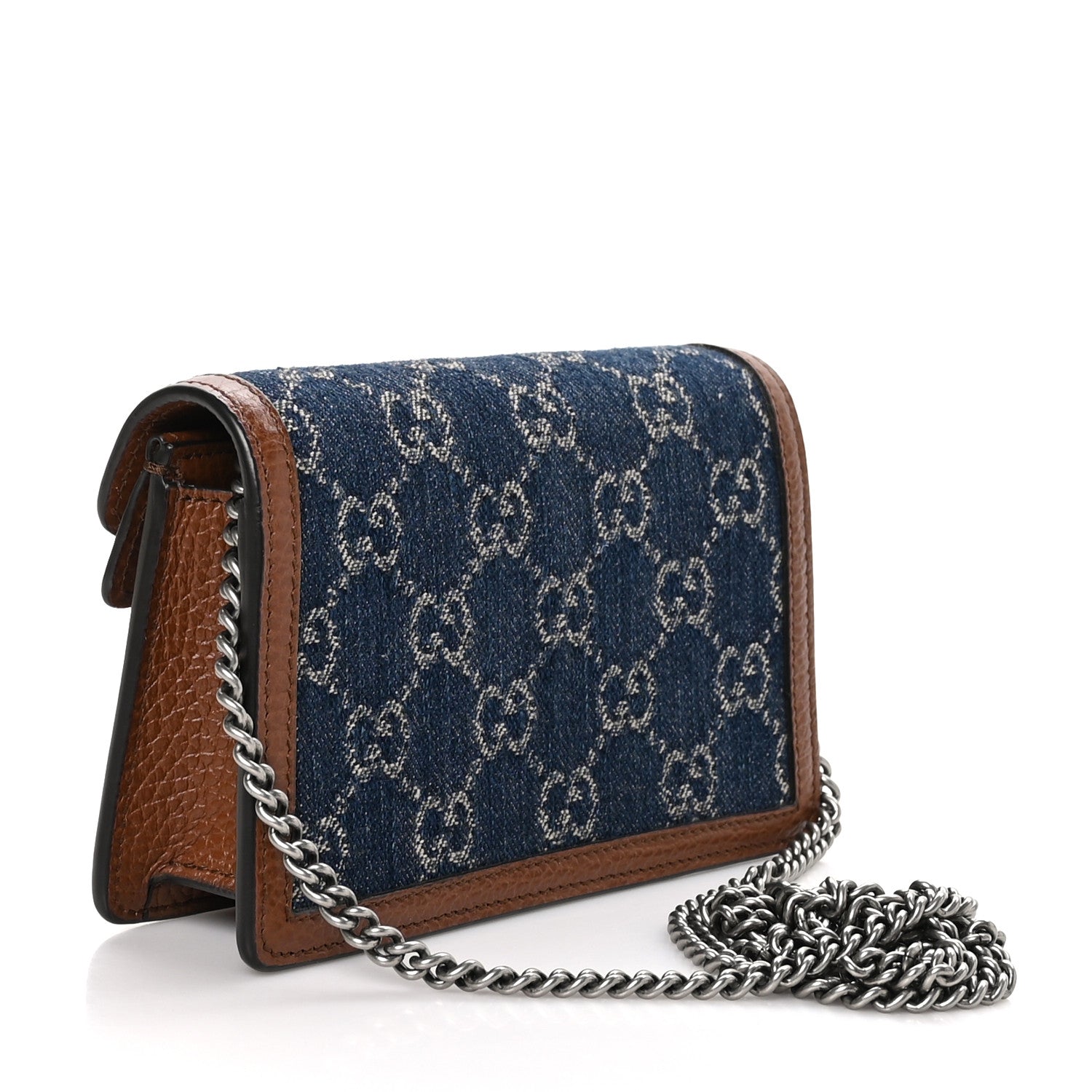 Gucci New Denim GG Monogram Dollar Calfskin Enamel Super Mini Dionysus Shoulder Bag Blue Tea Cuir Epilog Electric Blue 3 of 10
