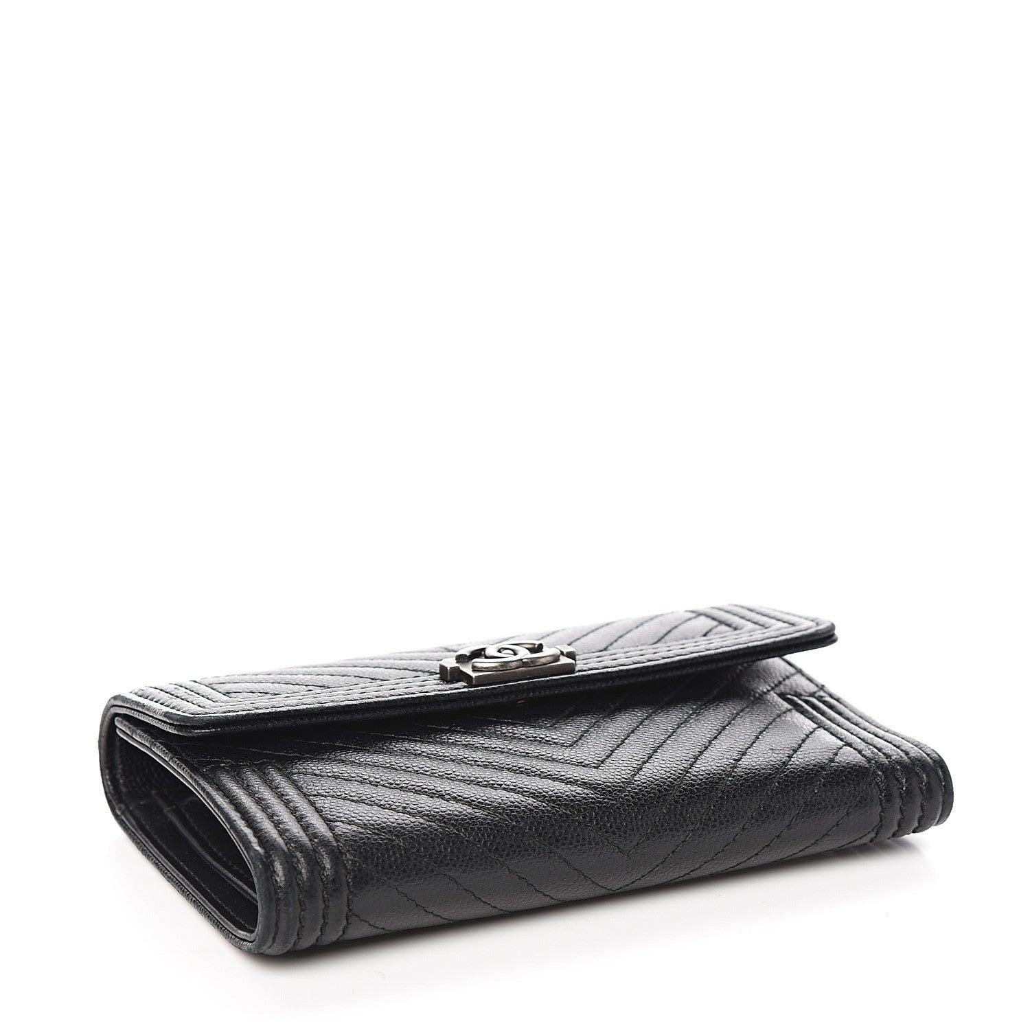 Chanel Caviar Chevron Quilted Medium Boy Flap Wallet Black 3 of 8