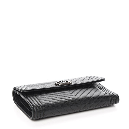 Chanel Caviar Chevron Quilted Medium Boy Flap Wallet Black 3 of 8