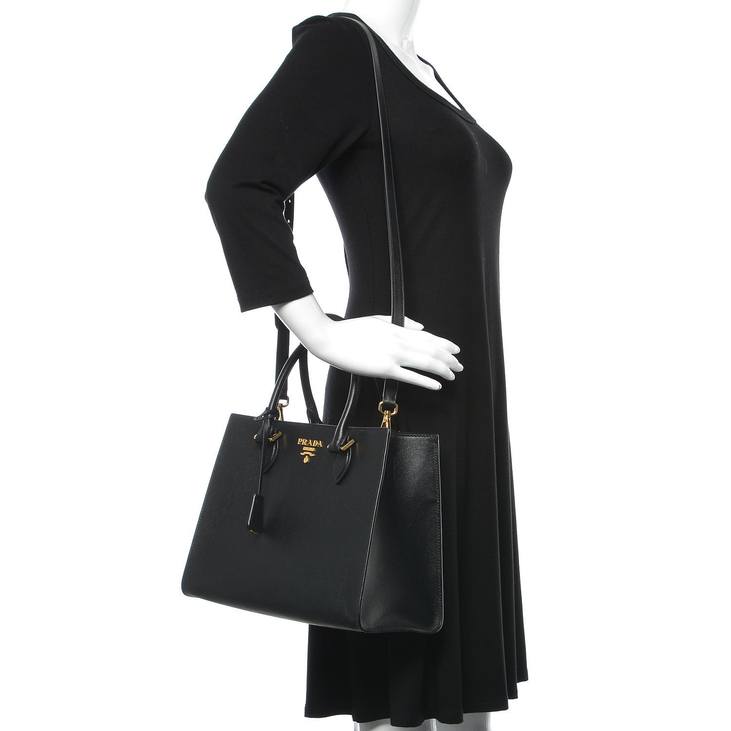 Prada Saffiano Metal Top Handle Black 2 of 9
