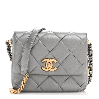 Chanel Metallic Lambskin Quilted Mini Side Note Flap Grey 1 of 11
