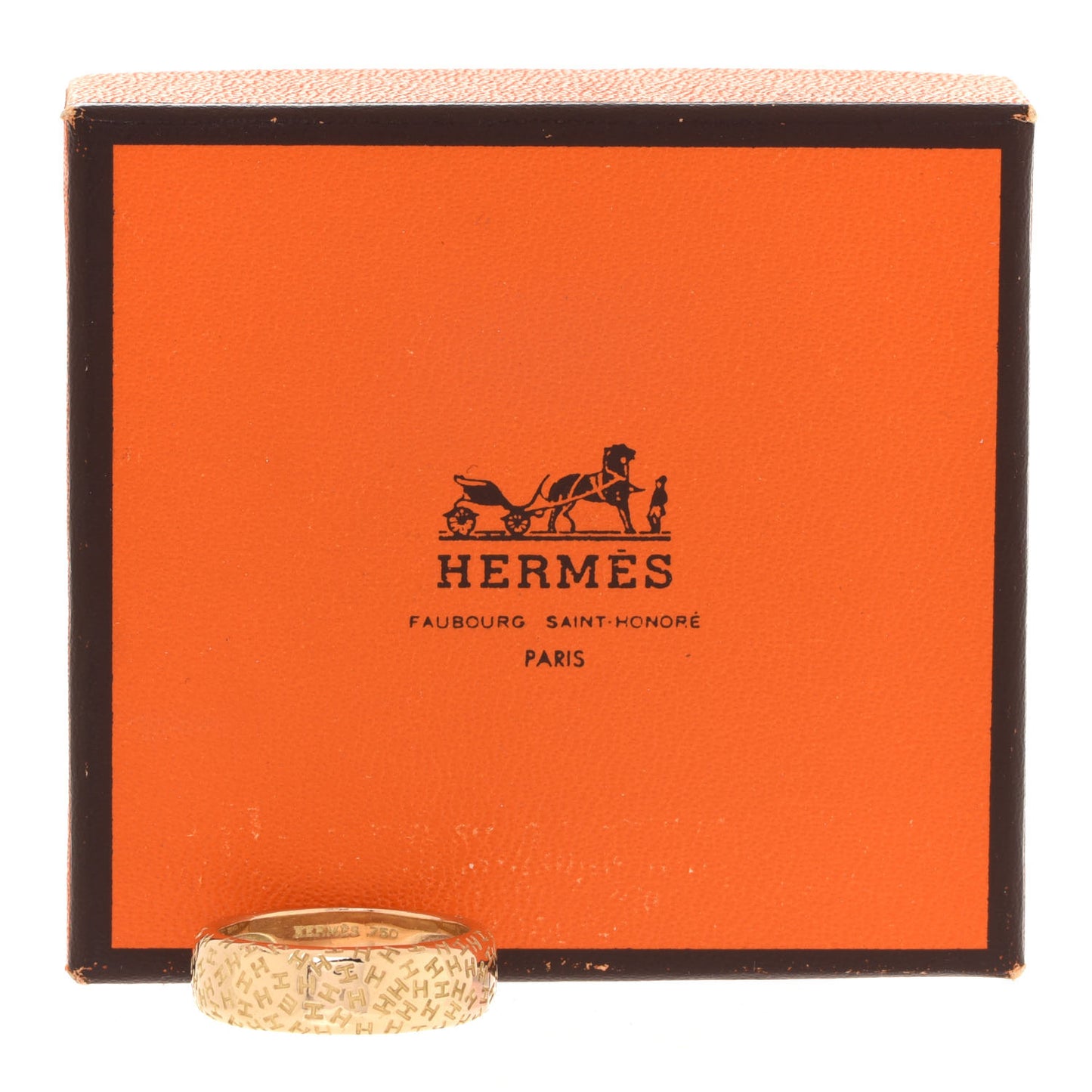 18K Yellow Gold H Logo Band Ring 57 8
