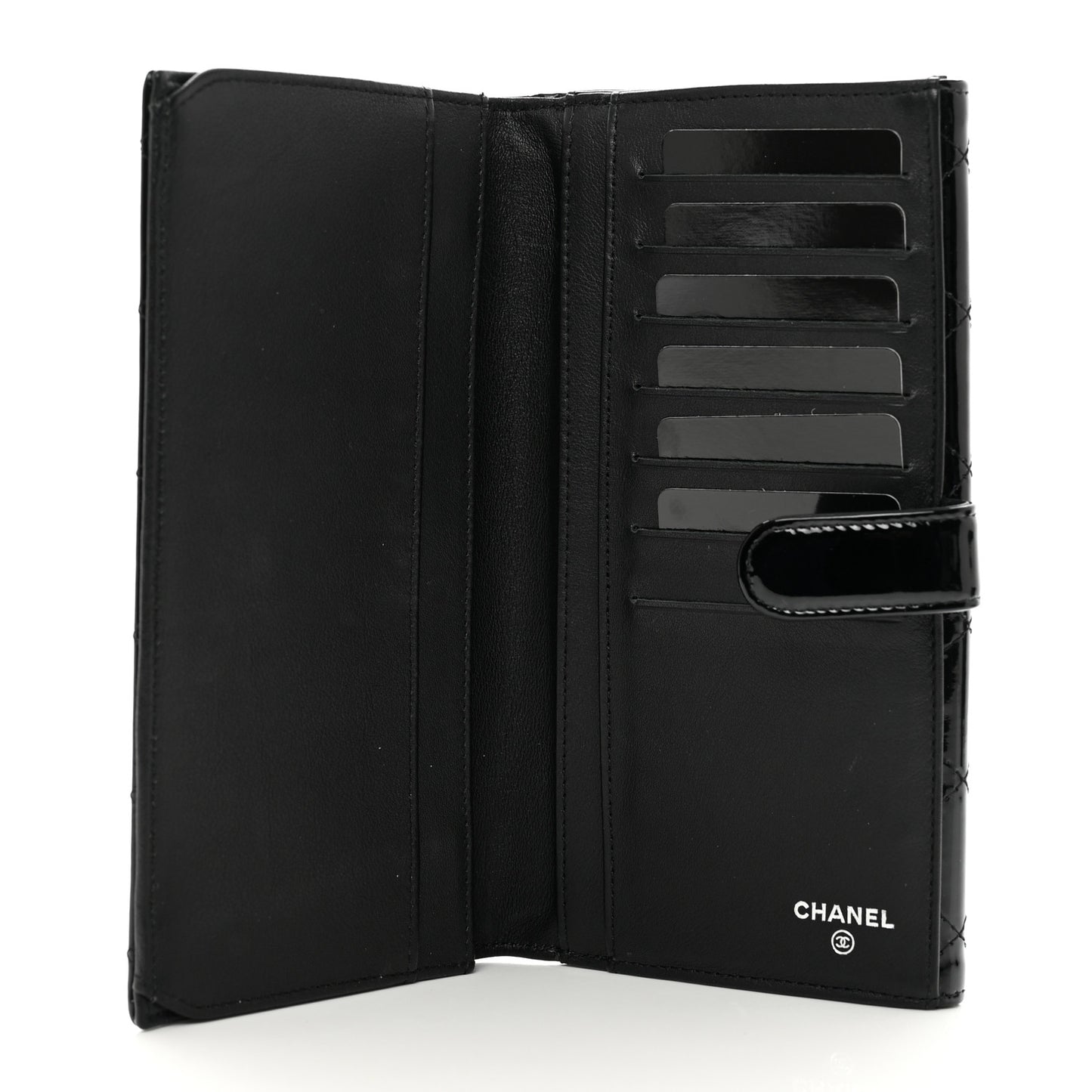 Patent Quilted Large Brilliant Flap Wallet Black