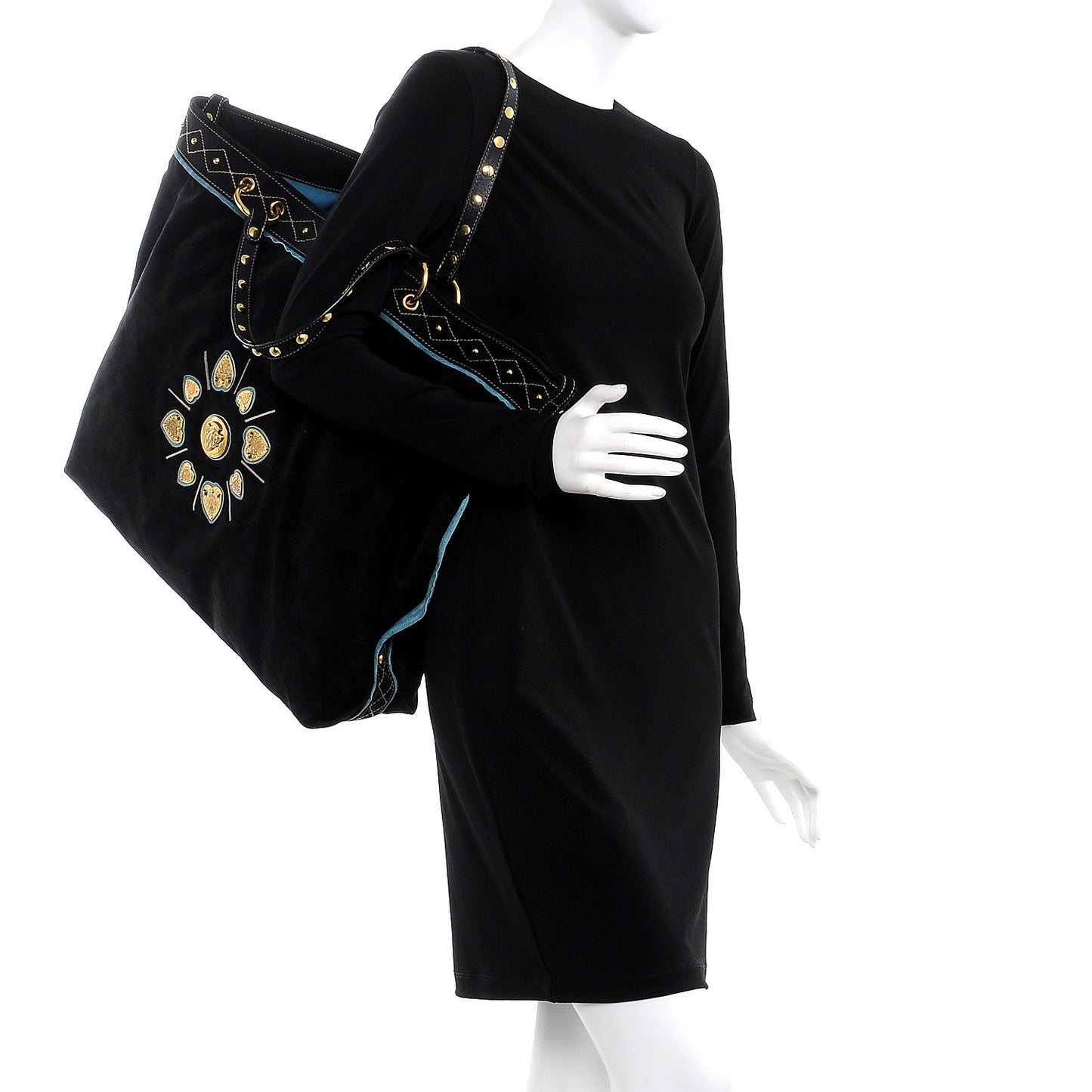 Suede Calfskin Studded Large Irina Tote Bag Black