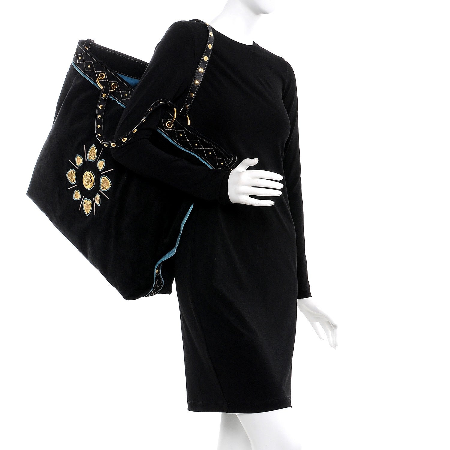 Gucci Suede Calfskin Studded Large Irina Tote Bag Black 2 of 9