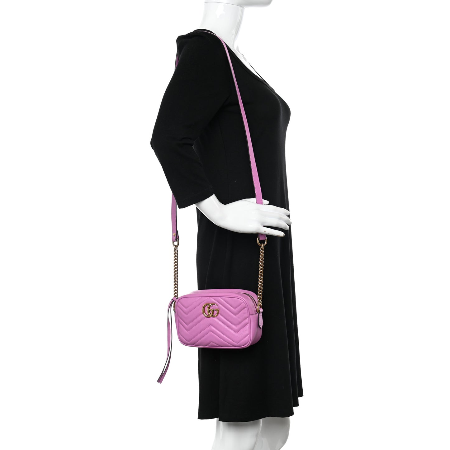 Calfskin Matelasse Mini GG Marmont Chain Shoulder Bag Candy Mousse