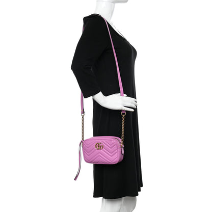 Gucci Calfskin Matelasse Mini GG Marmont Chain Shoulder Bag Candy Mousse 2 of 10