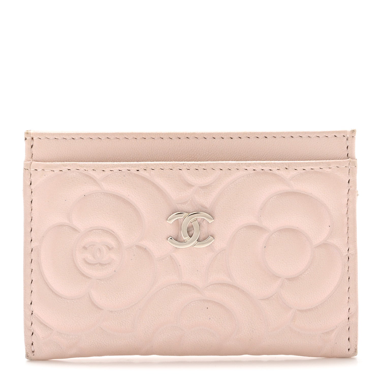 Chanel Iridescent Lambskin Camellia Embossed Card Holder Light Pink 1 of 9