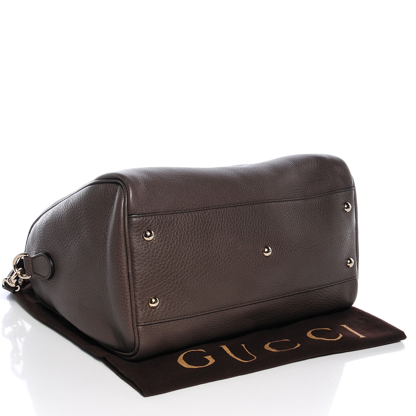 Leather Bamboo Medium Boston Bag Taupe