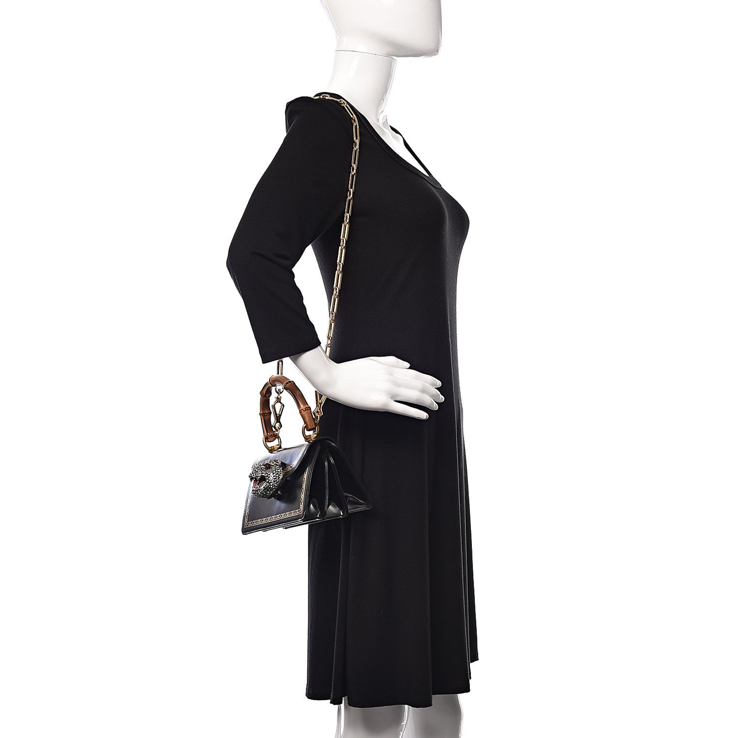 Calfskin Bamboo Mini Thiara Top Handle Bag Black