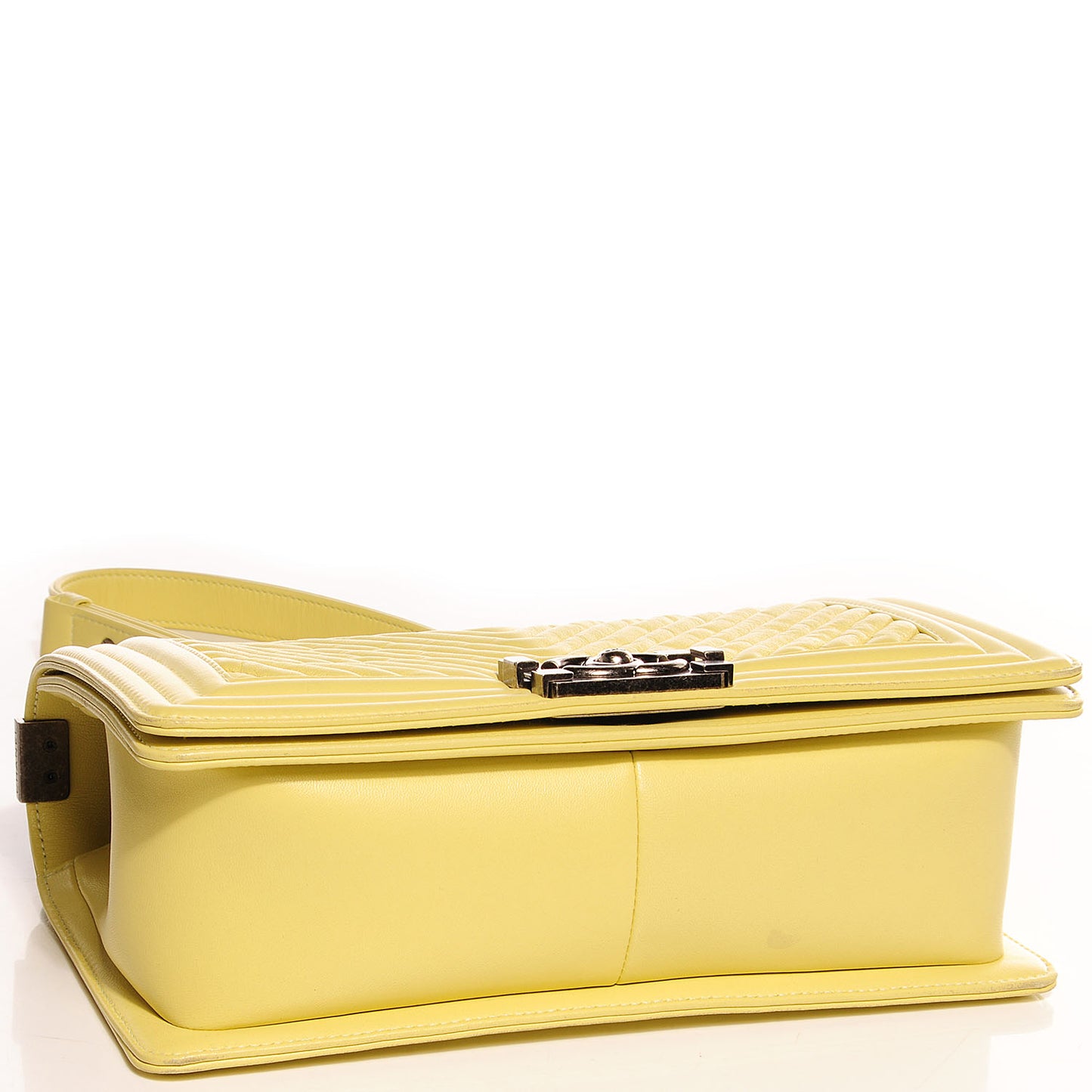 Wrinkled Lambskin Chevron Quilted Medium Boy Flap Yellow
