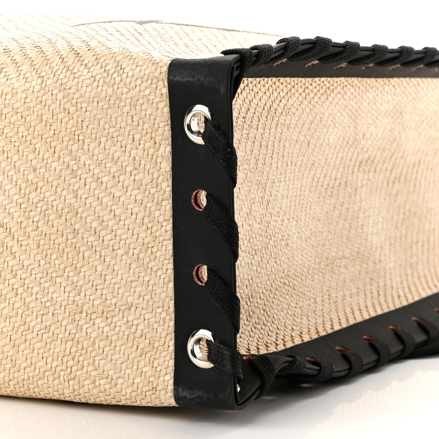 Christian Louboutin Braided Canvas Straw Small Cabalace Shopper Tote Natural Black 10 of 10