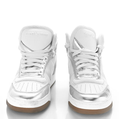 Saint Laurent Calfskin Womens SL/80 Mid Top Sneakers 39 Argento Optic White 2 of 13
