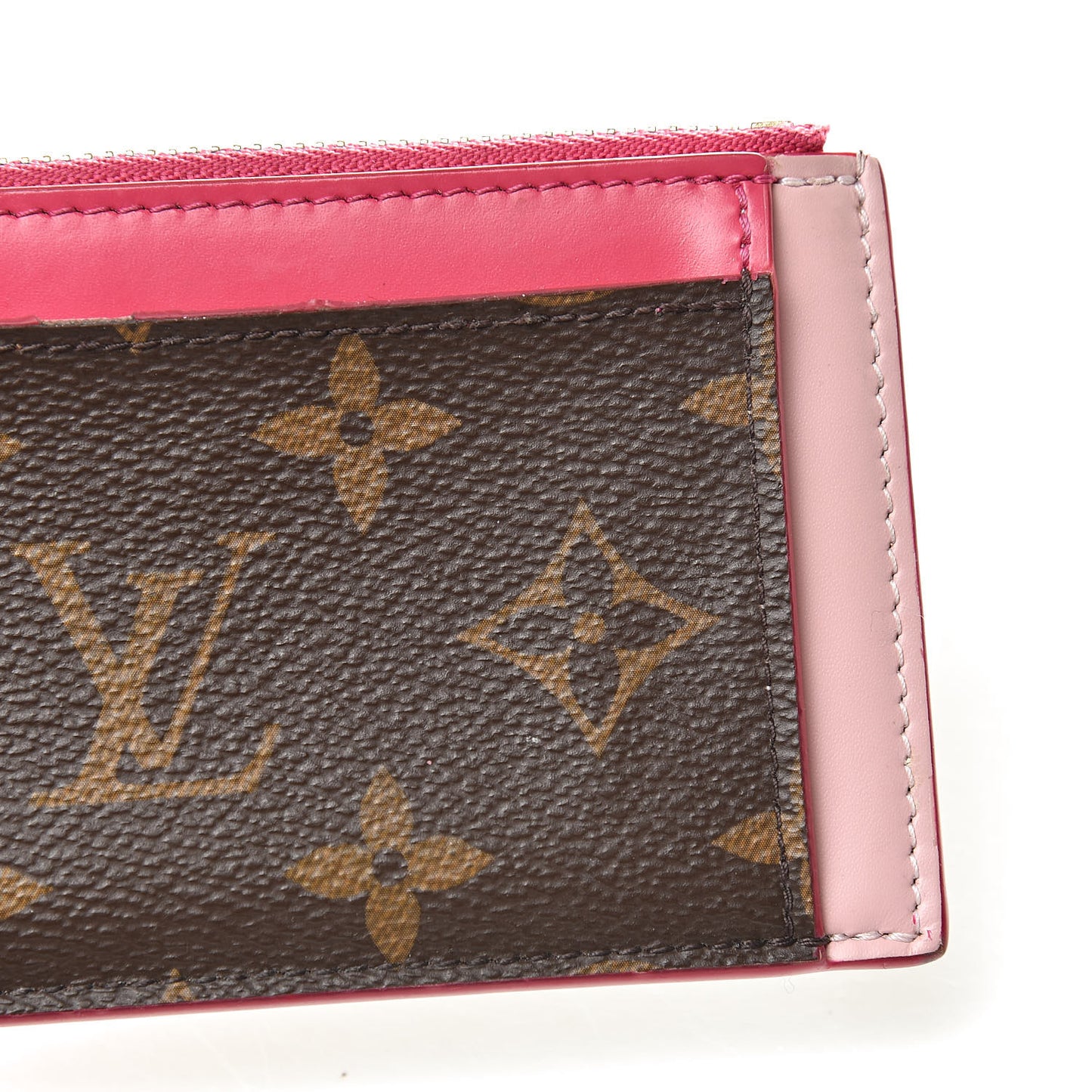 Monogram Blooming Flowers Zipped Card Holder Hot Pink Rose Ballerine