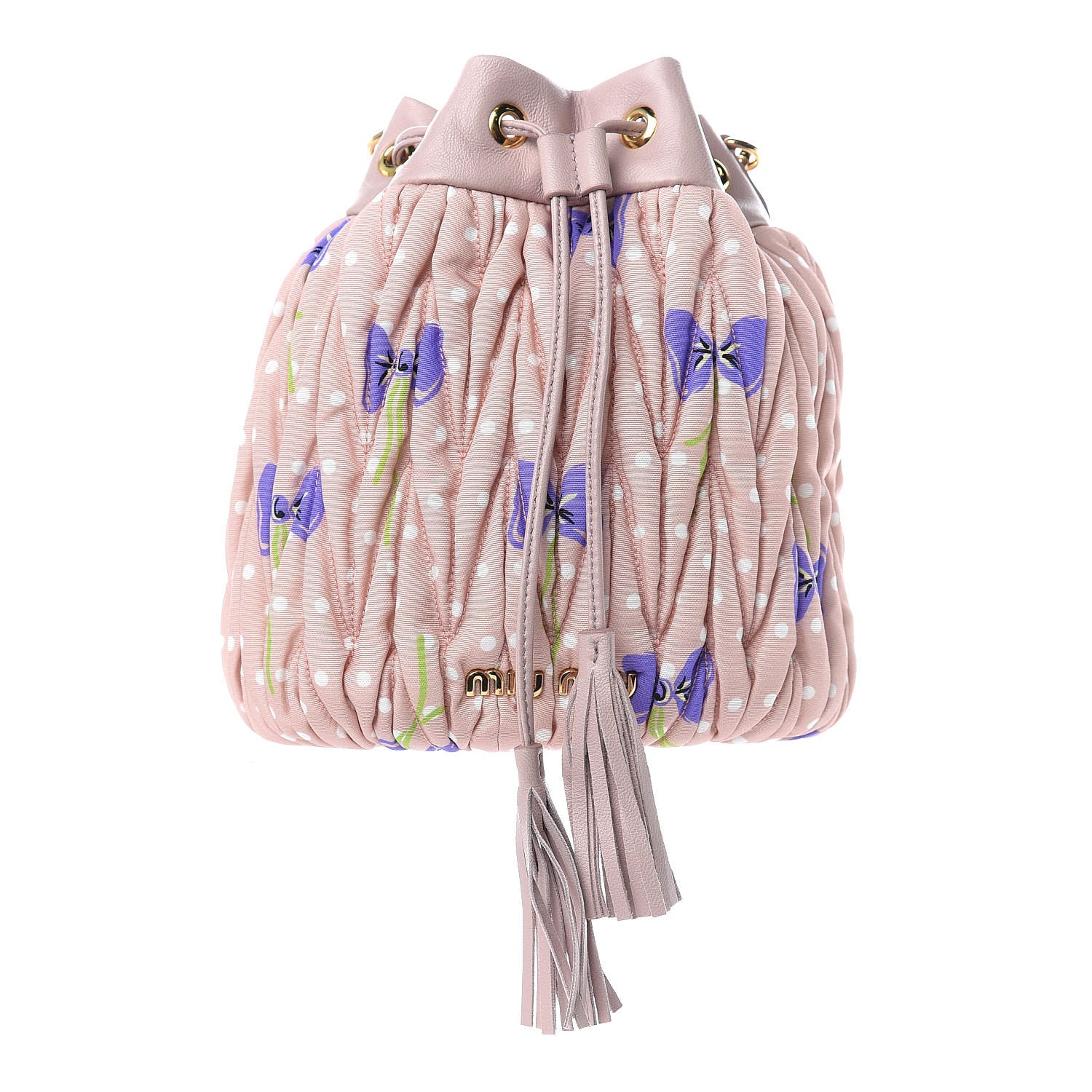 Miu Miu Faille Matelasse Flower Print Small Bucket Bag Cipria Viola 1 of 9