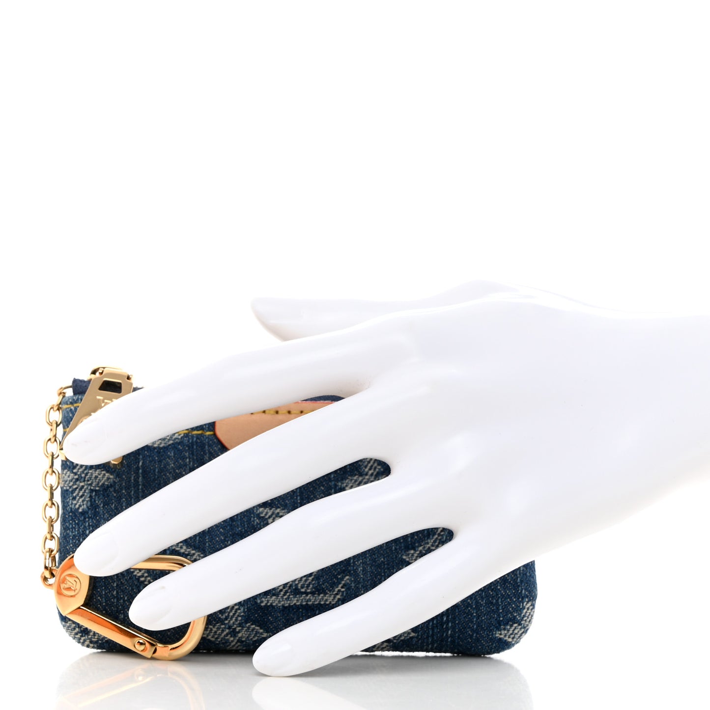 Monogram Denim Key Pouch Denim Blue