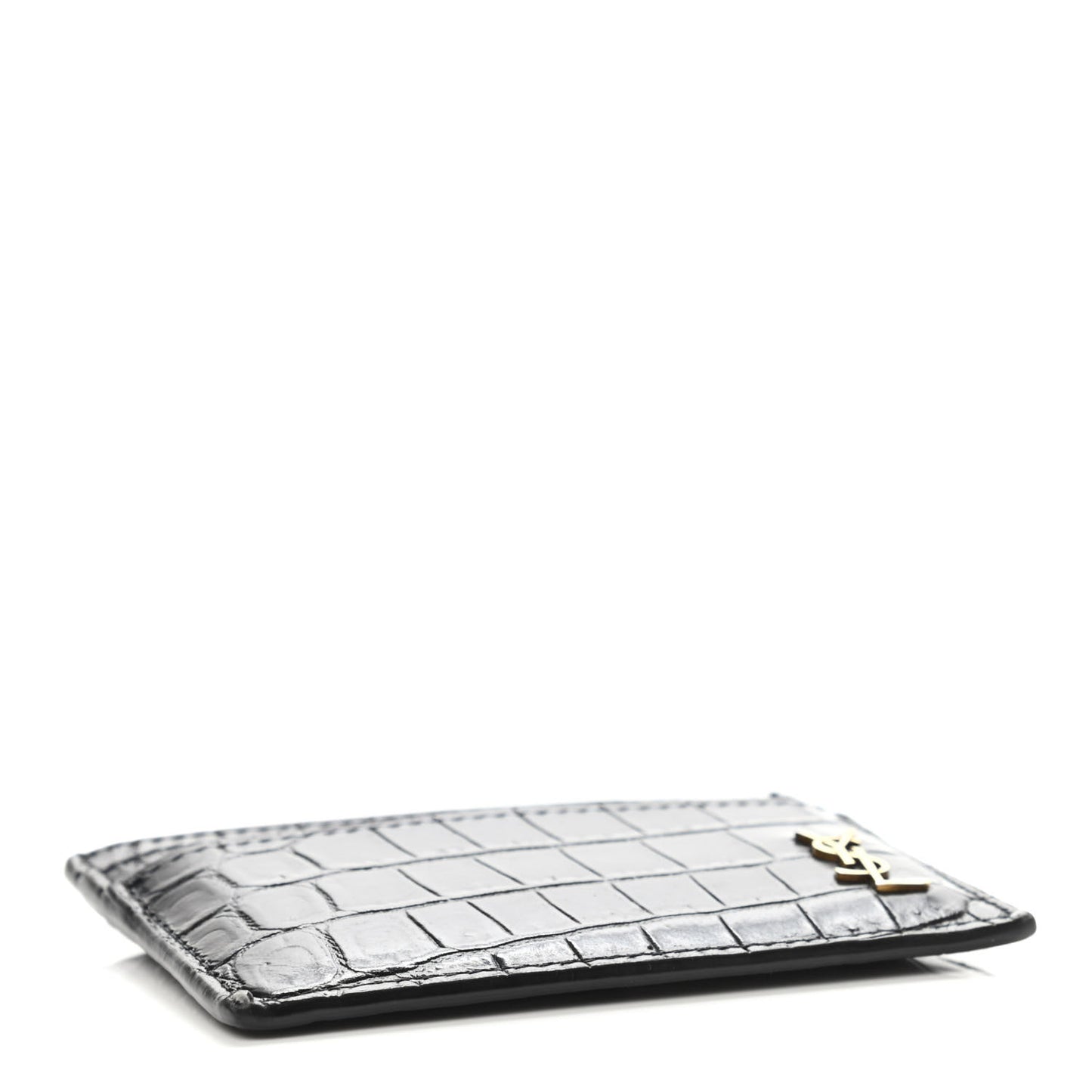 Calfskin Crocodile Embossed Monogram Tiny Cassandra Credit Card Case Black