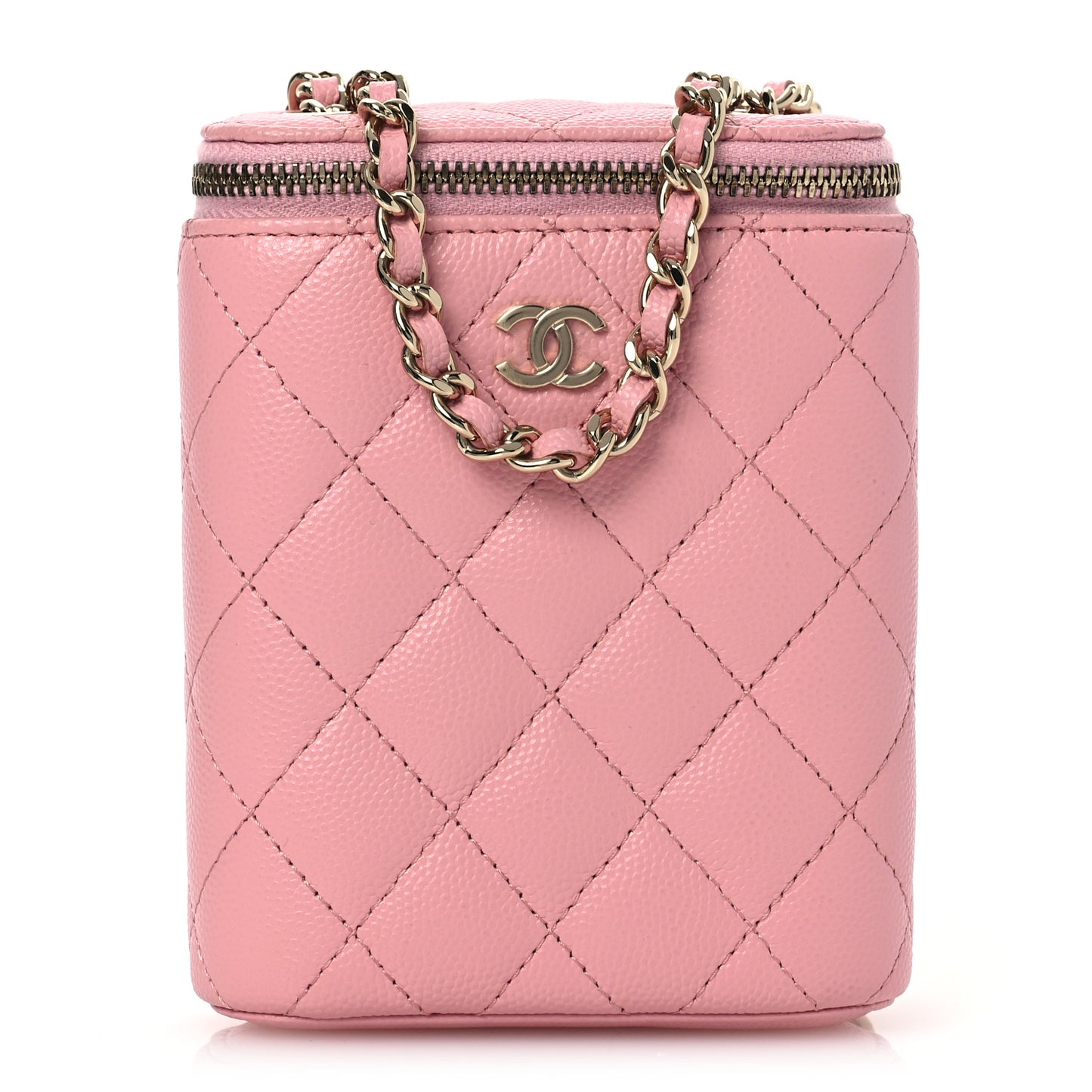 Caviar Quilted Small Vertical Coco Beauty Vanity Case With Chain Light Pink