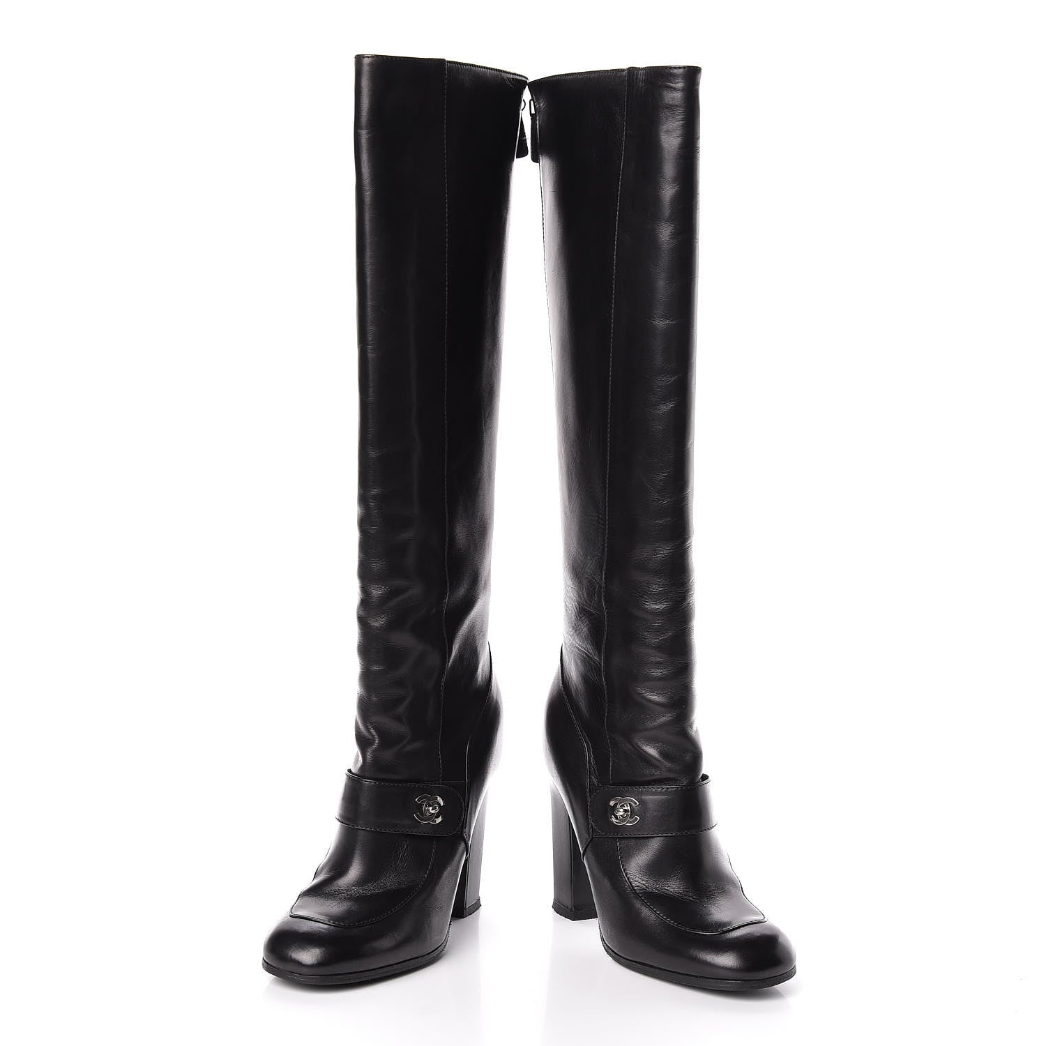 Chanel Calfskin CC Turnlock Knee High Boots 37.5 Black 6 of 12